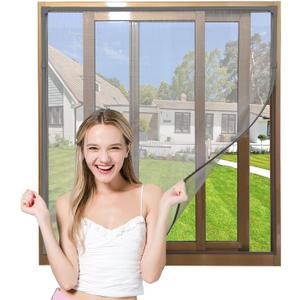 NeatiEase Adjustable DIY Magnetic Window Screen Max 60"x 48" Fits Any Size Smaller Gray Frame Fiberglass Mesh with Extra Accessories