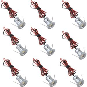 AIBOO 12V Under Cabinet LED Lights 9 Packs of Recessed Mini Downlights with Hardwired Cable and Connectors for Indoor Cupboard Bookshelf Stair Lighting (Cool White)