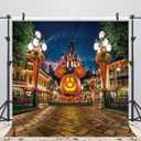 10X10FT Halloween Pumpkin Backdrop Night Street Backdrop Travel Happy Halloween Party Vinyl Banner Birthday Party Decoration Background DH-122