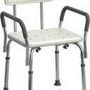 Medline Shower Chair Seat with Padded Armrests and Back | Heavy Duty for Bathtub | Slip Resistant with Adjustable Height | with 350 lb Capacity (White)
