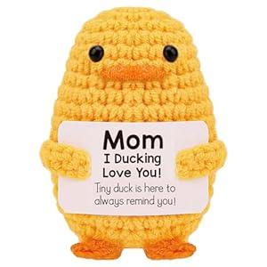 Stocking Stuffers for Men Women Adults Teens-Christmas Stockings White Elephant Gifts Emotional Support Crochet Duck with Positive Card