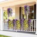 4 x Artificial Flowers for Outdoors, 4 Pcs Fake Hanging Plants UV Resistant | Faux Silk Pansy, Front Door Porch Planter, Patio Yard Garden Balcony, No Fade, Spring Summer Decor, Purple Yellow White