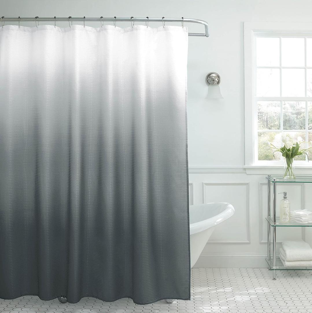 Creative Home Ideas Waffle Weave Shower Curtain Set, 70" x 72", Dark Grey Ombre 13 Piece (70"W x 72"L (Pack of 1), Dark Grey Ombre)