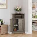Bathroom Corner Cabinet, Farmhouse Floor Corner Cabinet with Doors and Adjustable Shelves, Freestanding Wooden Storage Hutch Cupboard for Bathroom, Kitchen, Living Room,Grey (12.2"D x 23.4"W x 34"H)