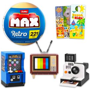 Zuru Max Retro Builds Set for Kids - Bundle with Zuru Max Retro Bricks Blind Ball Plus Stickers and More | Zuru Max Retro Collection Brick Building Set