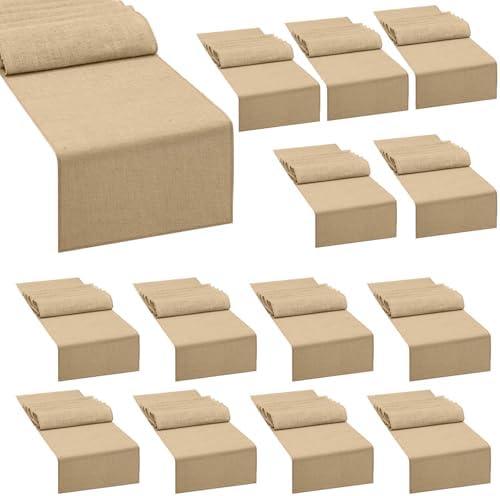 13 Pack Natural Burlap Table Runners 12" x 71" Inch Long, Rustic Jute Fabric Vintage Wedding Decorations, Brown Party Runner, Farmhouse Dinner Table Runner for Home Party Seasonal Event Decoration