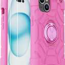 KCJ Compatible with iPhone 15 Plus Case/iPhone 14 Plus Case with[2Screen Protectors+1xLens Protector] Soft Silicone+Hard PC Full Body Protection Heavy Duty Phone Case 6.7 inch Pink