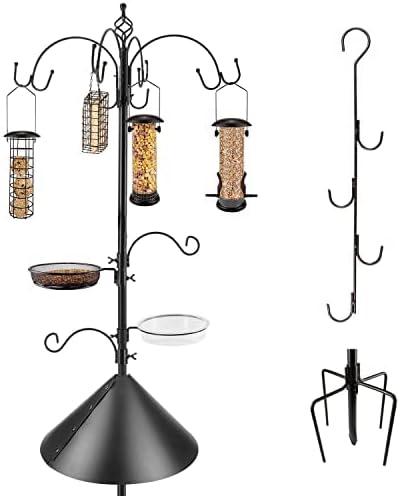 Bird Feeding Station Kit Bird Feeder Pole Wild Bird Feeder Kit with Squirrel Baffle and Suet Cage Mesh Tray Fruit Hook Double W Hook for Attracting Wild Birds