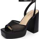 Modatope Platform Heels for Women Platform Sandals Womens Chunky Heel Open Toe Pumps Ankle Strap Womens Wedding Party Pumps Shoes (Black)7.5
