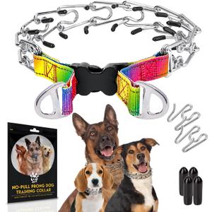 PetJett Prong Collar for Dogs Training Collar Adjustable Choke Collar for Dog Quick Release Pinch Collar for Dog for Small Medium Large Dogs No Pull Walking Tool - Stainless Steel Metal Choker Chain (X-Large: 20 - 23" / 90 lbs, Colorful)
