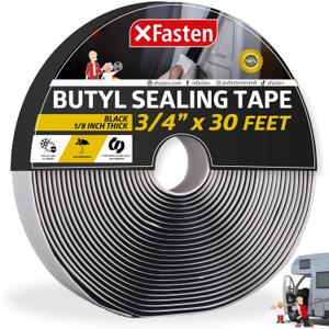 XFasten Butyl Sealing Tape, Black, 1/8-In x 3/4-In x 30-Foot Plumbers Putty, RV Sealant, Boat Sealing, EDPM Butyl Tape
