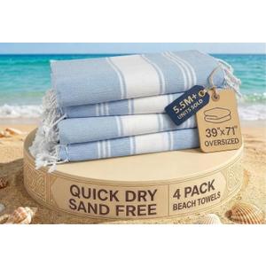 LANE LINEN Beach Towel 4 Pack, Oversized Beach Towels for Adults, Lightweight Travel Beach Towels, Pre-Washed for Soft Hand Feel, Quick Dry Beach Towels, 39"x71" - Sky Blue