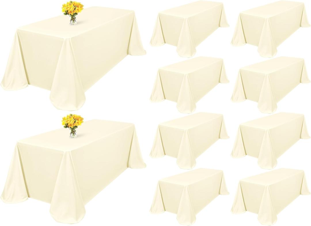 Showgeous 10 Pack Beige Rectangle Tablecloth 90 x 132 Inch, Wrinkle & Stain Resistant, Classic Solid Style