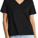 Womens Supima Mercerised Cotton V-Neck T-Shirt USA-Grown Cotton, Luxury Finish, Short Sleeve, Flattering Fit (Black, XL)