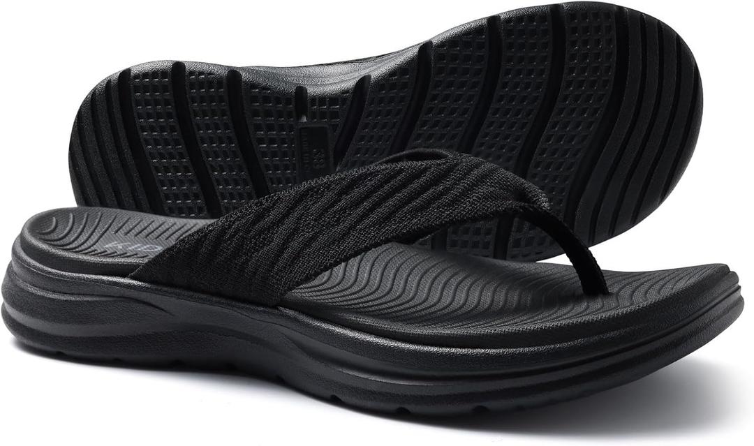 KIDMI Women's Arch Support Flip Flops with Soft Cushion Comfortable Summer Beach Slip On Walking Thong Sandals (Size 41, Black)