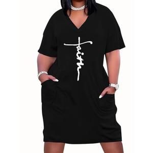 YeGine Women's Plus Size Casual Midi Dresses Short Sleeve T Shirt Dress with Pockets Black 3XL