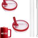 2 Pack 40 oz Tumbler Flip Straw Lid Replacement fit for HydroJug, Spill Proof Splash Resistant Tumbler Lids,Reusable Leak Proof Tumbler Cover for Cup Accessories (Red)