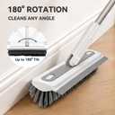 3 in 1 Floor Scrub Brush with Long Handle, Household Push Broom with V-Shaped Stiff Bristles, Detachable Head with Squeegee and Tweezer, Heavy Duty Scrubber Deck Brush for Bathroom Tile Patio Garage