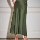 Women's Maxi Skirts Satin Drawstring High Waisted Silk Elegant Flowy Casual A-Line Long Skirt for Women (Green, S)