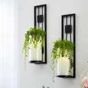 Homemory Wall Sconces Candle Holder Set of 2, Modern Metal Rustic Wall Decor for Living Room, Dining Room, Bedroom, Bathroom(Black)