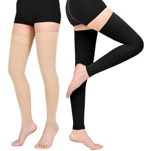 Wegitcs Thigh High Compression Stockings for Women Men, 20-30mmHg Footless Graduated Compression Socks with Silicone Band, Medical Support Sock for Varicose Veins, Edema, Post-Surgery, Sports