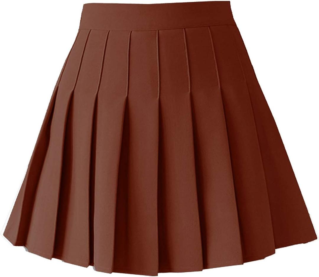 TONCHENGSD Women's High Waist Pleated Mini Skirt Skater Tennis Skirt (Brown, XXL)