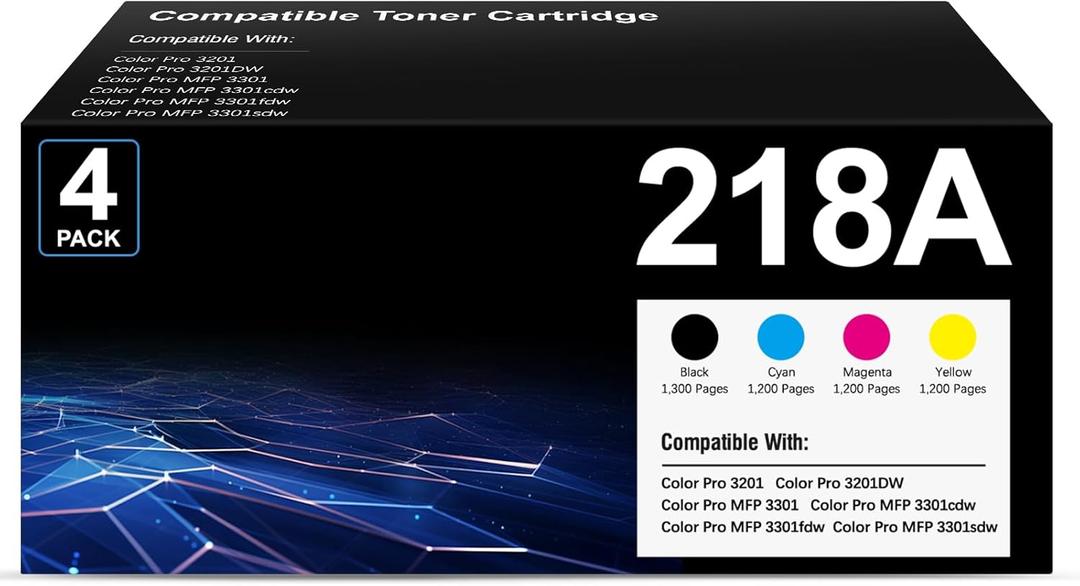 218A Toner Cartridges 4-Pack Compatible Replacement for HP Color Pro MFP 3301SDW 3301CDW 3301FDW 3201DW Printer 3301 3201 Series | W2180A W2181A W2182A W2183A