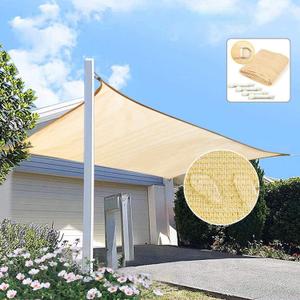 LadyRosian 6' x 6' Beige Sun Shade Sail, Square Windproof UV Block Sun Shade Canopy for Outdoor Patio, Garden, Backyard, Playground Outdoor Facility - Includes Rope