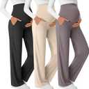 3 Pack Women's Maternity Yoga Pants Lightweight Over The Belly Pregnancy Pants Wide Leg Stretchy Lounge Trousers, Size S