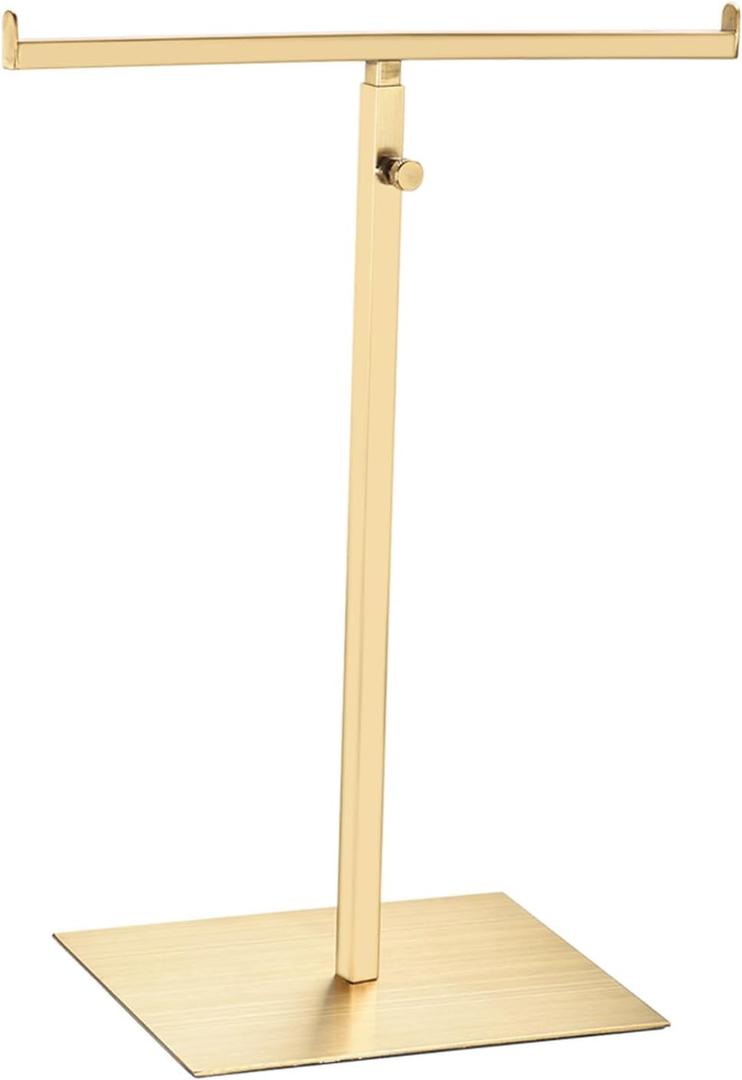 uxcell Purse Display Stand T Shaped Metal Adjustable Handbag Rack Double Hook Holder Necklace Organizer for Home Boutique Store - Gold