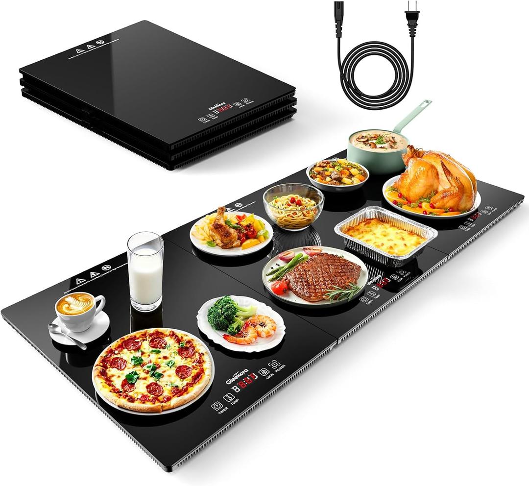 Electric Food Warming Tray for Parties Buffet, 3-in-1 Modular Food Warmer Trays with Independent 10 Temp Setting and Timer, 35.4''x15.7'' Tempered Glass Heat Plates for Catering & Gatherings