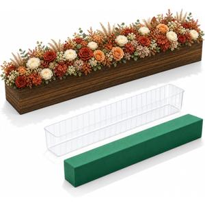 Dandat 1 Set Wood Boxes for Centerpieces 28x5 Inch Rectangle Wooden Planter Box Rustic Wood Planter with Removable Plastic Liner Floral Foam Blocks for Christmas Wedding Home Garden Decor(Dark Brown)