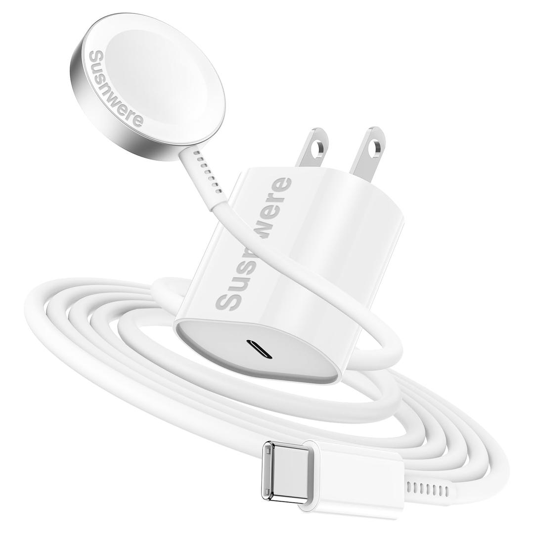Susnwere Fast Charger for Apple Watch Chargers with 20w Charger Block,USB C Magnetic for i-Watch Fast Charging Cable for Watch Series SE/8/7/6/5/4/3/2/1 Includes 38mm 40mm 42mm 44mm 45mm Size