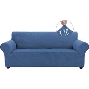 Asnomy Couch Covers for 3 Cushion Couch Stretch Sofa Covers Slipcovers, Pet Protector Furniture Covers for Dogs Cats Spandex Jacquard Fabric Small Checks LargeRiver Blue