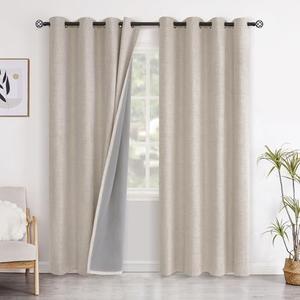 YoungsTex Oatmeal Linen Blackout Curtains for Farmhouse Bedroom, Burlap Thermal Insulated Winter Drapes with Grommet Room Darkening Privacy for Living Room, 2 Panels, 52 X 80 Inch