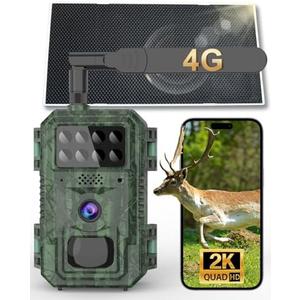 4G Cellular Trail Camera-with 2K 48MP Wide Angle 120 Degree,Night Vision up to 100FT, Solar Powered Hunting Camera with SD Storage, IP68 Waterproof, Motion Activated Wildlife Camera for Hunting