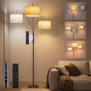 36W LED Arc Floor Lamp with 3 Fabric Shades, 3000LM Super Bright Standing Lamp with Remote Control & Touch, Stepless Dimming, Individual Light Control for Living Room, Bedroom