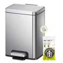 EKO Madison 6L / 1.6 Gal Bathroom Trash Can with Lid and Removable Inner Basket, Rectangular Small Step Trash Can, Brushed Stainless Steel