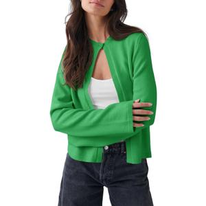 Saodimallsu Womens Lightweight Cardigans Open Front Long Sleeve One Button Casual Crewneck Loose Knit Shrug Sweater (Green)