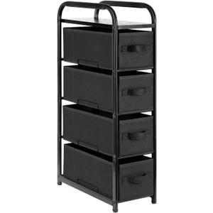 MAX Houser 4 Drawer Narrow Dresser Fabric Storage Tower Vertical Slim Storage Chest Organizer Nightstand Side/ End Table Small Standing Organizer Removable Drawers Wood Top for Bedroom, Bathroom (Black)