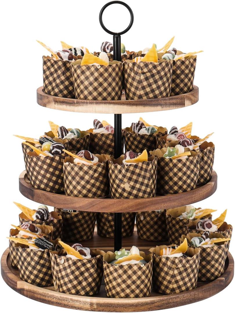 3 Tier Cupcake Stand, Large Wood Tiered Serving Tray Cupcake Tower, Serving Stand Display Dessert Cookie Candy Buffet Holder for Home Tea Party, Wedding, Farmhouse Decor, Kitchen Decor