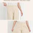 Bamans Wide Leg Dress Pants High Elastic Waisted Slacks for Curvy Women Work Business Office Casual Trousers with Pockets (Beige, L)