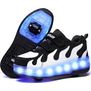 Ufatansy Roller Shoes USB Rechargeable Roller Skate Shoes LED Fashion Sneakers Kids Skateboarding for Girls Boys(4 M US=CN36, Black/ White)3
