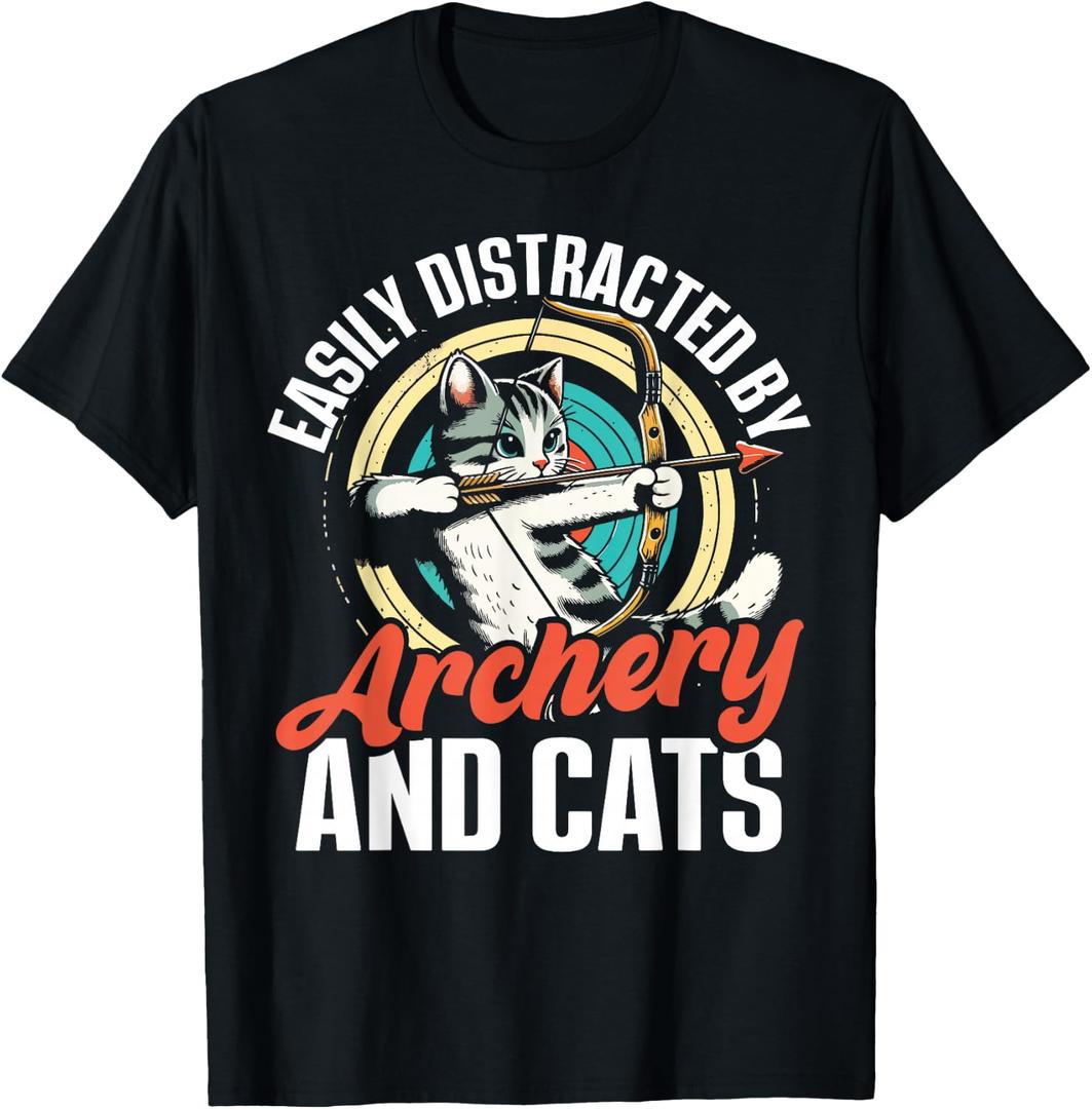 Funny Cat Parent Gift Easily Distracted by Archery and Cats T-Shirt (Asphalt Gray, S)