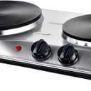 OVENTE Electric Countertop Double Burner, 1700W Cooktop with 7.25" and 6.10" Cast Iron Hot Plates, Temperature Control, Portable Cooking Stove and Easy to Clean Stainless Steel Base, Silver BGS102S (BGS102S)