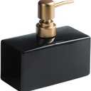 Modern Soap Dispenser with Matte Golden Pump for Bathroom, 13.5 oz Ceramic Rectangle Lotion Dispenser, Refillable Dish Soap Dispenser (Black)