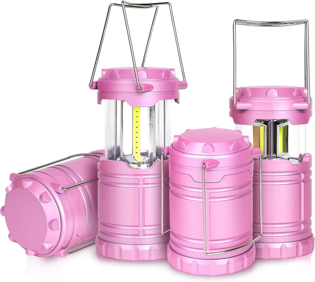 4-Pack LED Pink Camping Lanterns, Portable Camping Lights, Outdoor Handled Lamps, Essential Emergency Lights for Power Outages, Hiking, Hurricane