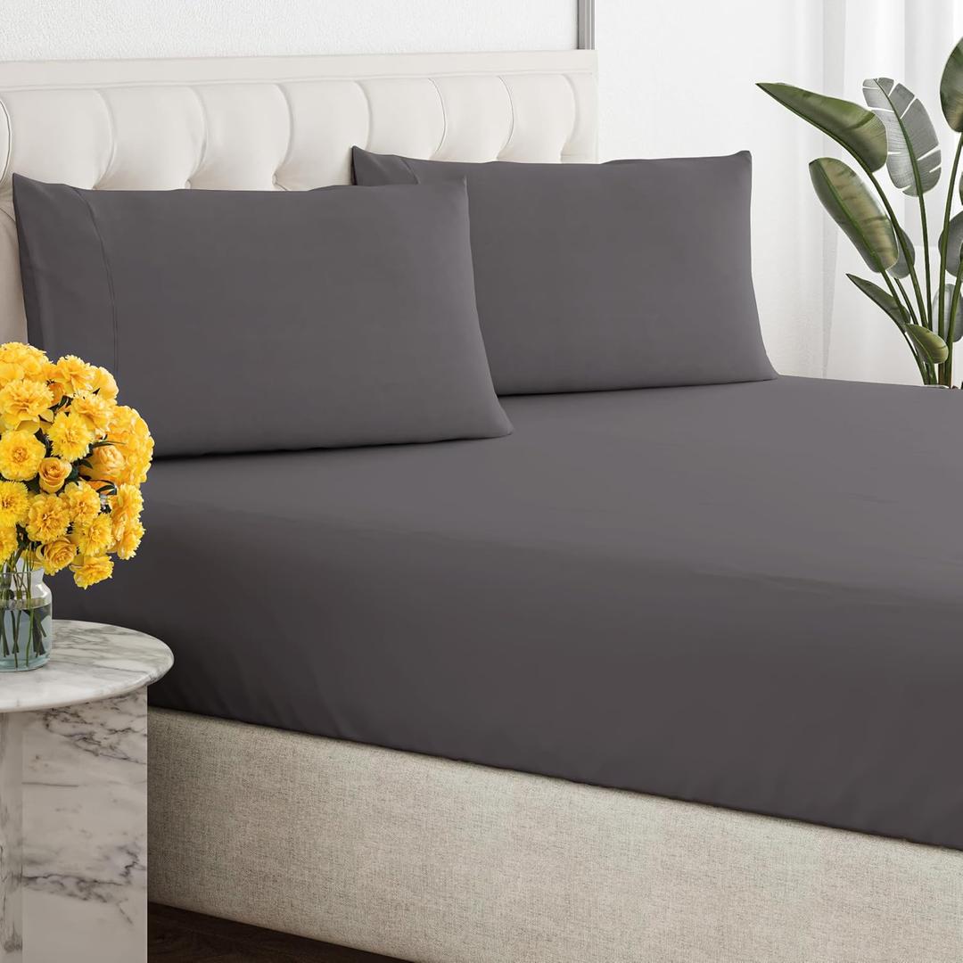 Sleepy Town Full Size Bed Sheets - 3 Piece - NO Flat Sheet Included - Full Sheet Set - Soft, Comfy & Cooling - Easy Care - Wrinkle & Fade Free - Brushed Microfiber - Deep Pocket Sheets (Dark Grey)
