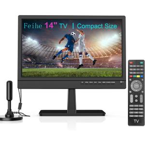 Feihe 14 Inch Small TV - HD LCD Flat Screen Kitchen TV with Digital Tuner, HDMI/USB/VGA, Built-in Stand and Remote Control, Suitable for RV, Camping, and Offices(No Smart TV), 13.4*1.8*12.2 inch