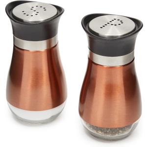 Juvale Stainless Steel Copper Salt and Pepper Shakers Set with Glass Bottom, Screw-Off Caps, Perforated "S" and "P" Designs for Kitchen (4oz) (Gold)
